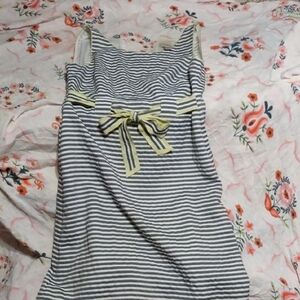 LOFT Black and White Striped Dress with Lime green Accents. Zipper Back.Lined.